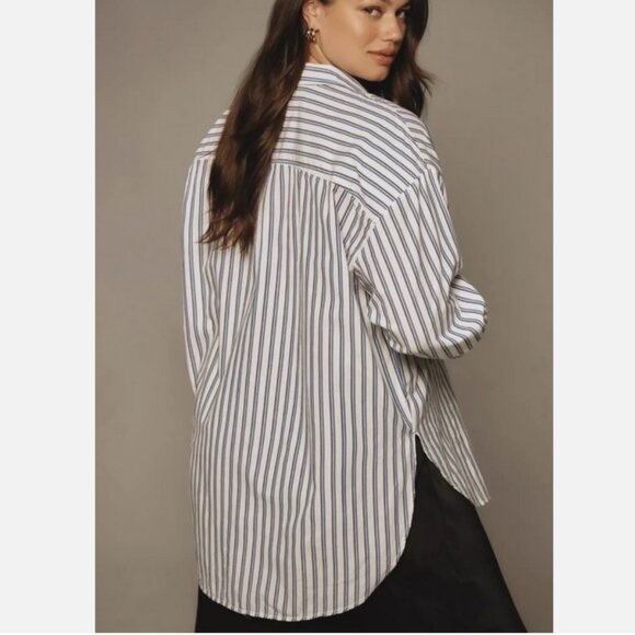 Anthropologie Maeve The Bennet Buttondown Shirt Top Indigo Stripe XS XXS NWT - Picture 5 of 8